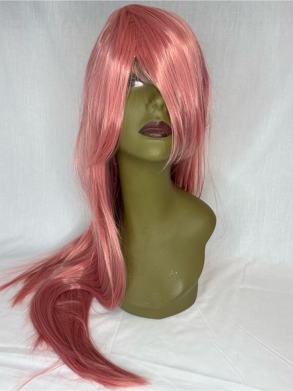 2145 - Rose Pink Long Synthetic Wig with Side Bangs